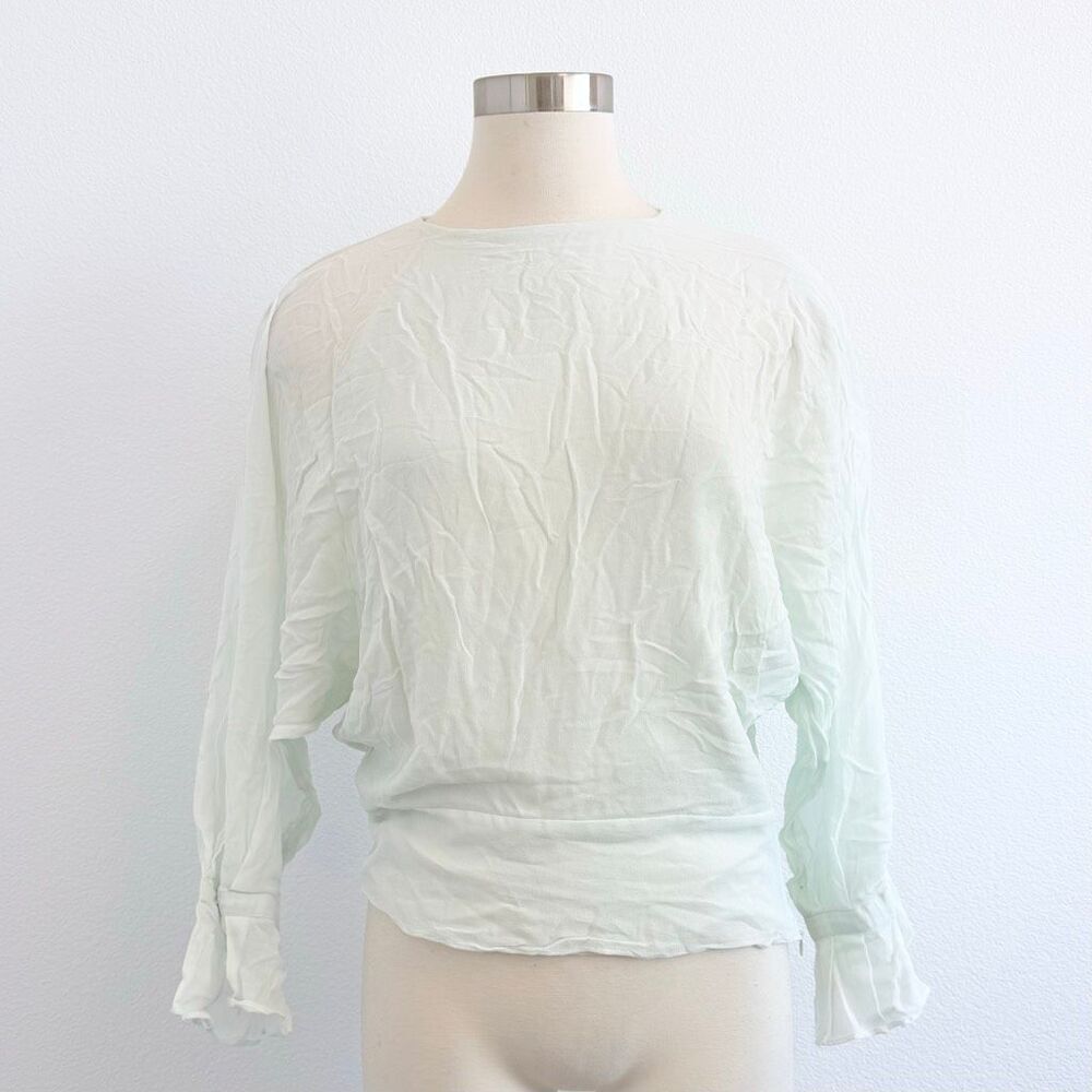 Reiss Green Mint Chiffon Angel Poet Flutter Dolma Blouse Top Shirt 4 Small